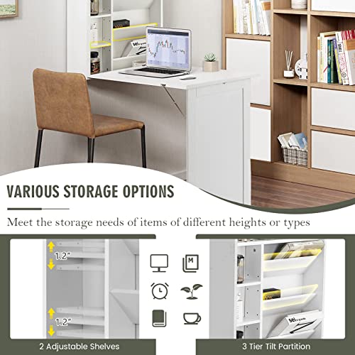 LDAILY Moccha Foldable Wall Mounted Table with Storage, Wood Floating Desk, Black C967754
