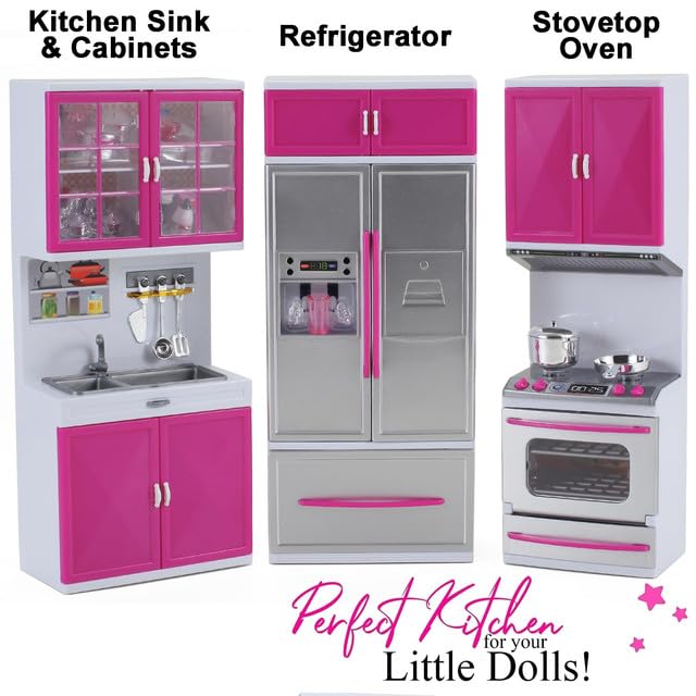 Doll Kitchen Playset for Kids, 4-in-1 with Lights & Sounds M552