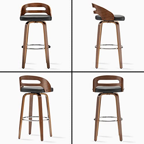 Bar Stools Set of 2, Swivel Low Back, Wood Frame with Cushion Seat, 24.6-Inch M238