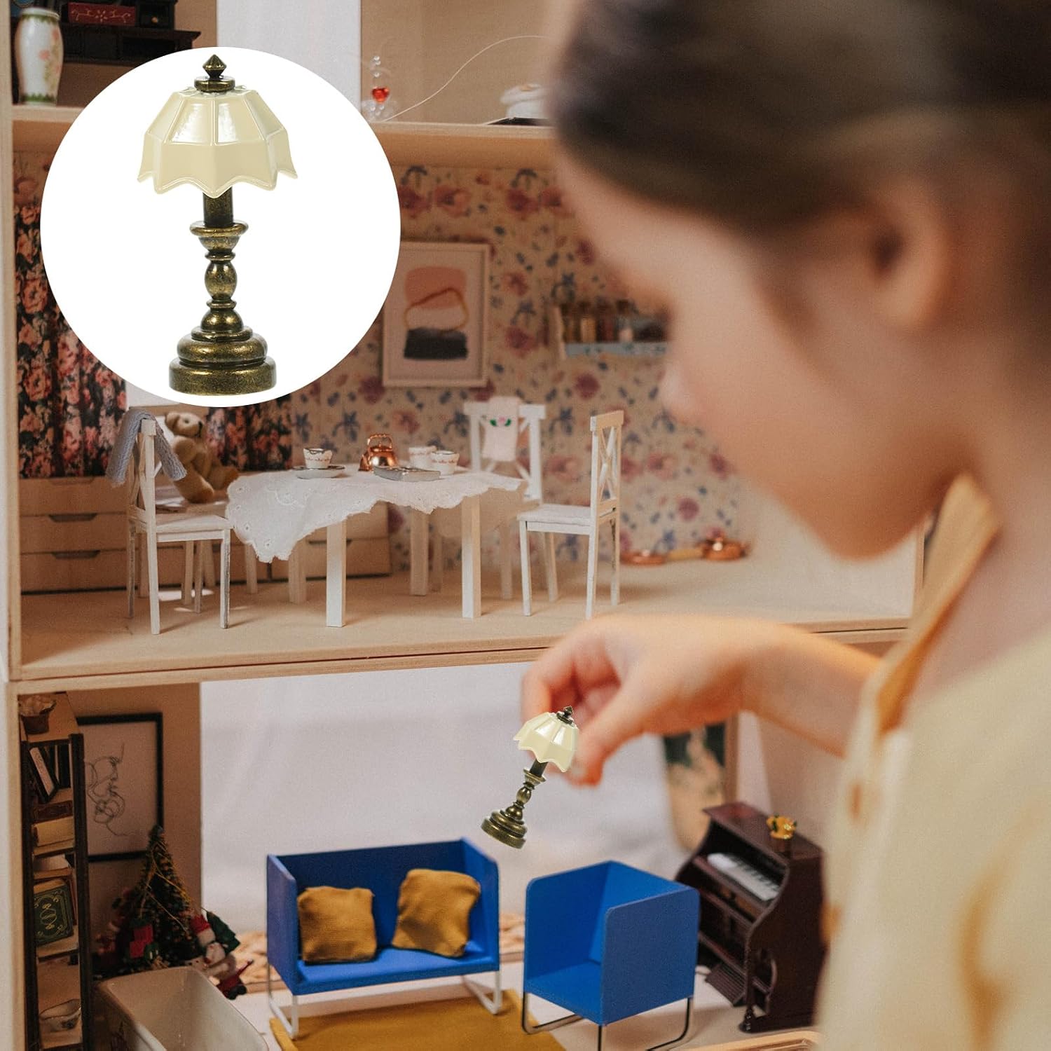 MAGICLULU Metal Table Lamp Dollhouse Miniature LED Lights 3pcs White Vintage Decor Y393226