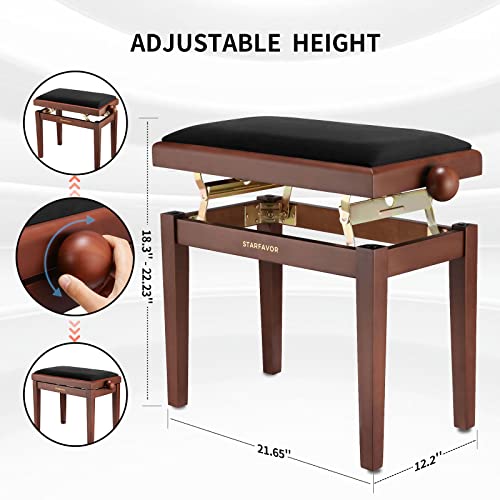 Starfavor Adjustable Wooden Piano Bench with Padded Seat, SPB-480N V9928