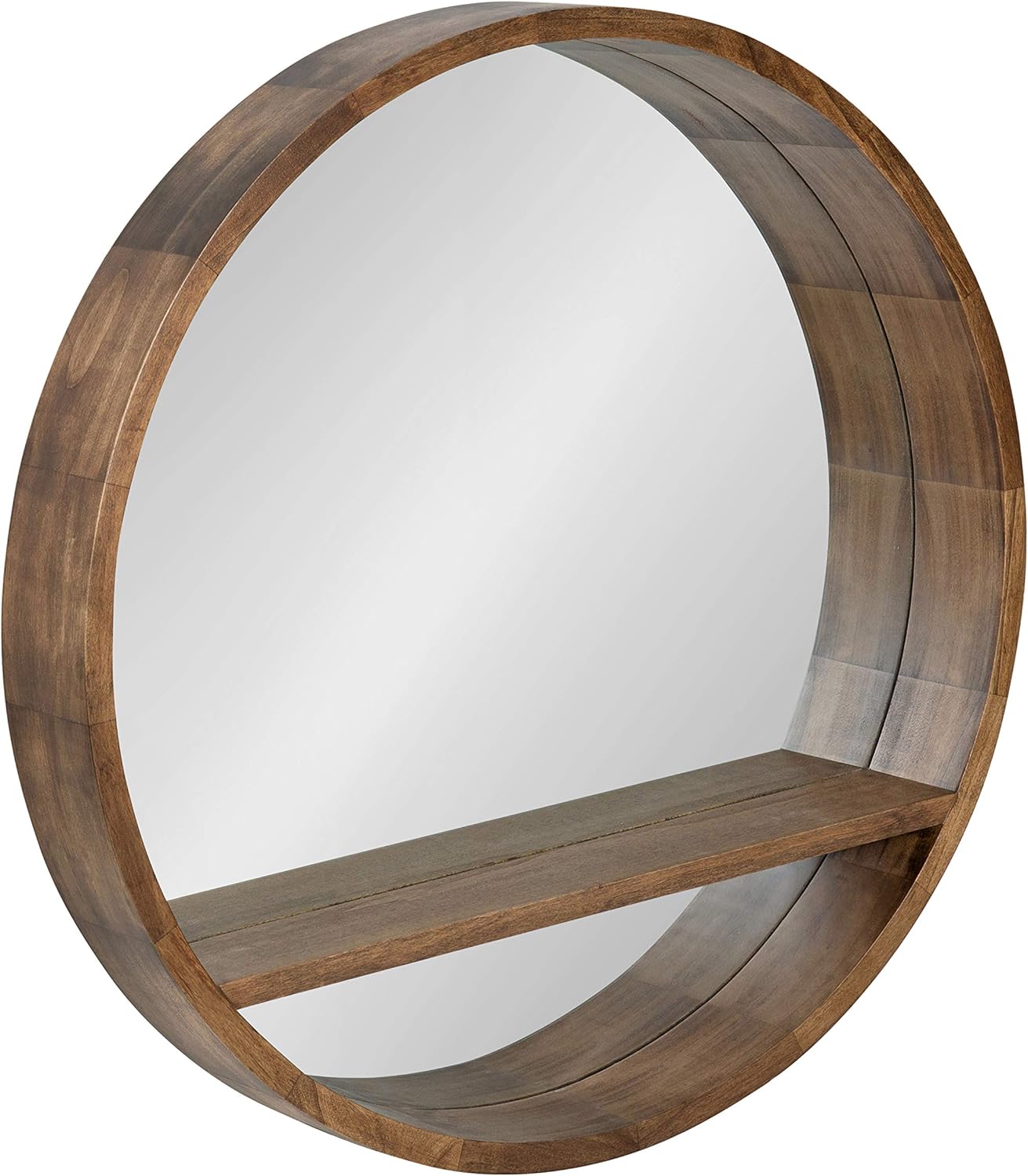 Kate and Laurel Hutton Round Mirror with Shelf, 30" Diameter, Rustic Brown Finish, Geometric Home Decor