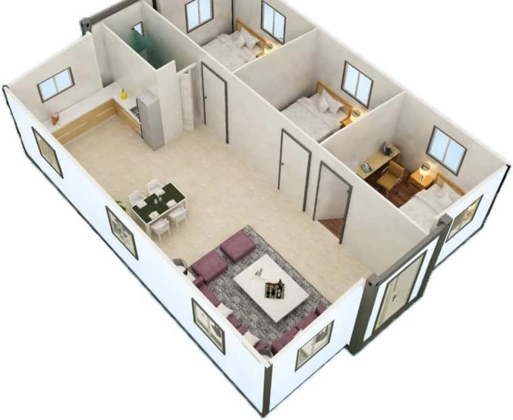 40FT Tiny House 3 Bedroom 1 Bathroom with Kitchen, Foldable Steel Frame Mobile Home I26637
