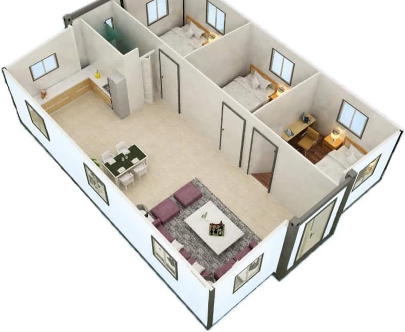 40FT Tiny House 3 Bedroom 1 Bathroom with Kitchen, Foldable Steel Frame Mobile Home I26637