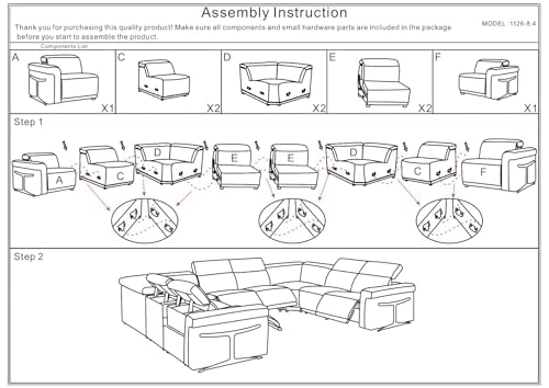 Riccardo 8-Piece Italian Leather U-Shaped Sectional Couch with Power Reclining Seats, Dark Grey G909366