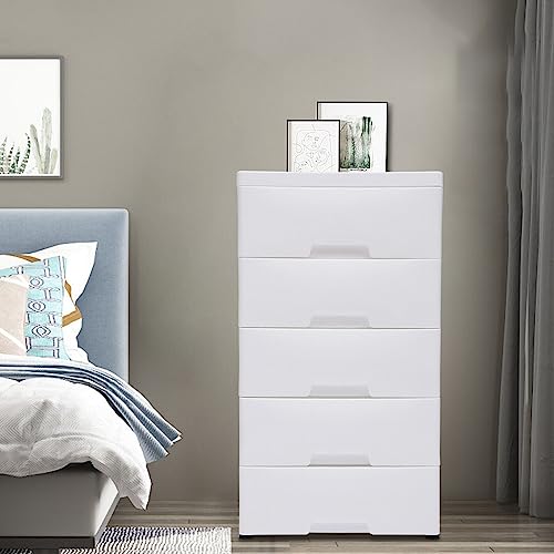 Plastic Cabinet 5 Drawers Storage Dresser for Bedroom Hallway Entryway, Blue V560