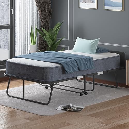 Folding Bed with Mattress for Adults, Twin Size, Metal Frame T61630