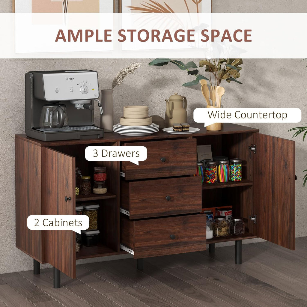 HOMCOM Sideboard Buffet Cabinet with 2 Cupboards, 3 Drawers, Brown X7695