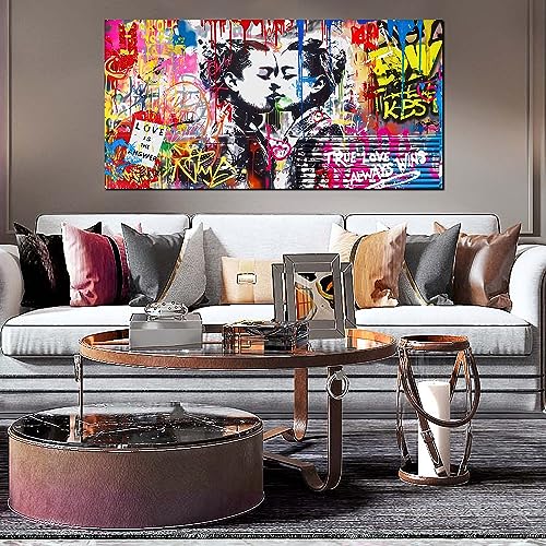 SIXTTART Banksy Canvas Wall-Art 14"x14" Stretched Framed Ready to Hang U507
