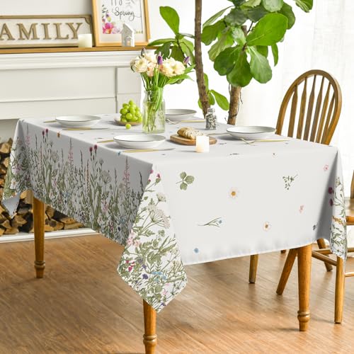 Horaldaily Spring Summer Tablecloth 60x84 Inch Rectangular, Wild Flowers Floral Table Cover C533