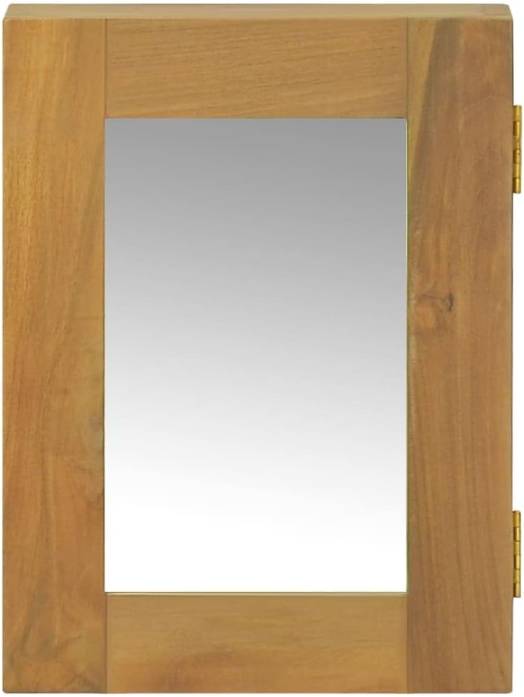 SecondBoy Natural Wood Grain Teak Wall Cabinet with Mirror Door N24854