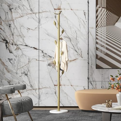 Metal Coat Rack Freestanding Coat Tree with 6 Hooks, Marble Base, Black J719