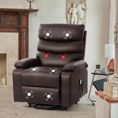 Power Lift Recliner Chair PU Leather Heat Massage for Elderly, Black K572