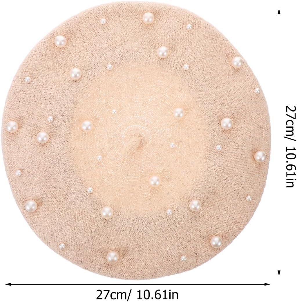 Beret Pearl Autumn Winter Cashmere Starry Beaded Wool Beret Beige V148989