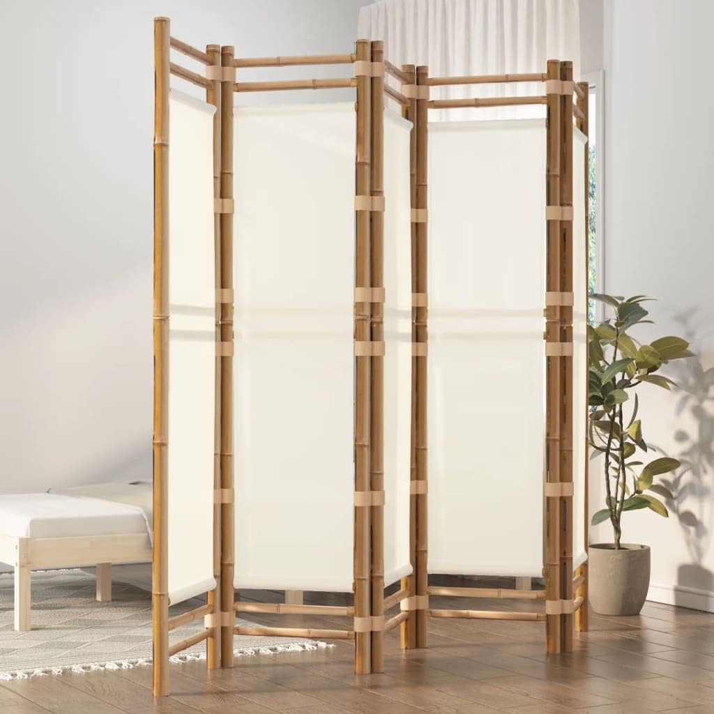 Bedroom Furniture Folding 5-Panel Room Divider 78.7" Bamboo and Canvas,Bamboo Room Divider Foldable Privacy Screen for Home and Garden