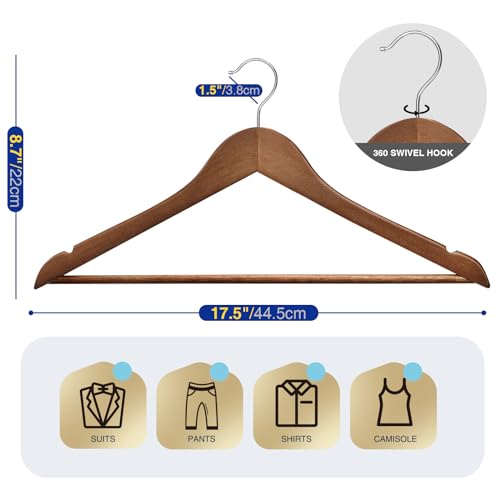 Korpai 30-Pack Wooden Hangers with 360-Degree Rotatable Hook A567