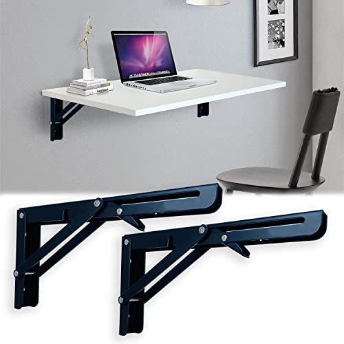 Folding Shelf Brackets 14 Inch Heavy Duty Metal, Black 2 Pack D766