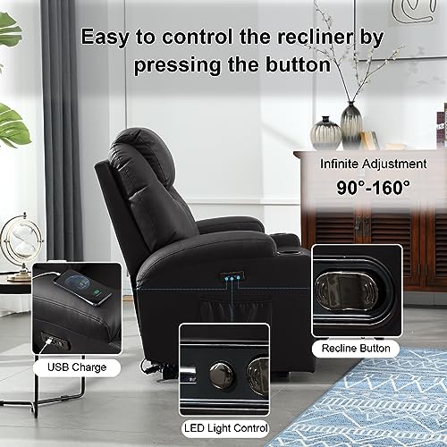 Power Recliner Chair with Heat and Massage, PU Leather, Brown Y487