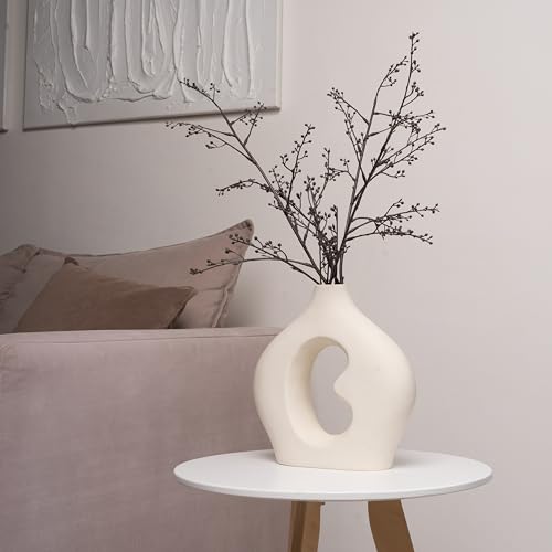 Nordic Flower Vase Set of 2, Ceramic White Vases for Modern Farmhouse Decor I363200