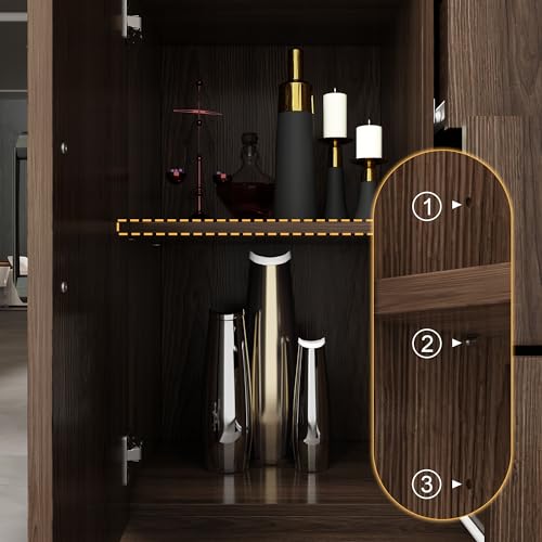 AIEGLE Lighted Kitchen Pantry Cabinet with Glass Doors, 3 Drawers, Dark Brown P185