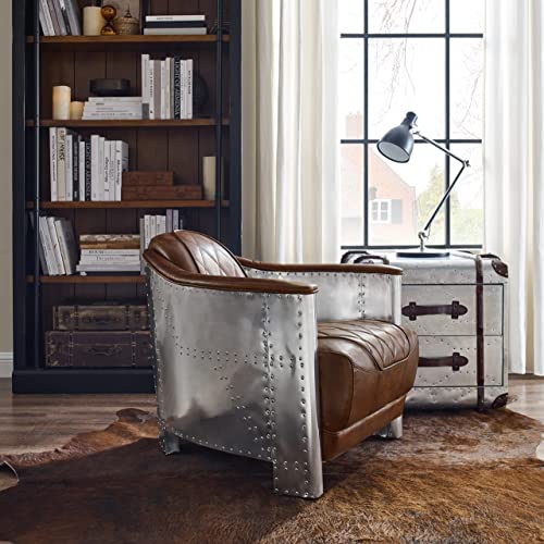Volans Mid Century Modern Genuine Leather Accent Arm Chair, Lightbrown N2054