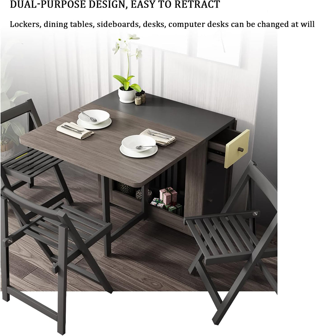 Folding Dining Table Set with 4 Chairs, 2 Wheels Z3133