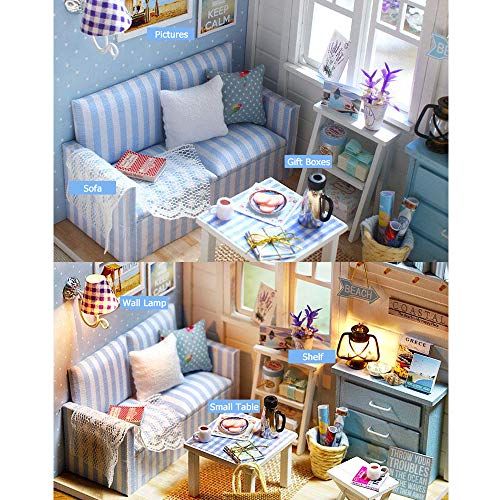 TuKIIE DIY Miniature Dollhouse Kit with Furniture, 1:24 Scale Wooden Doll House I58821