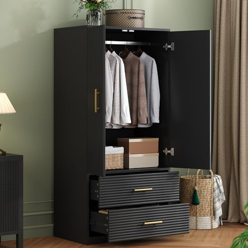 White Armoire Wardrobe Closet with 2 Doors and Drawers K510