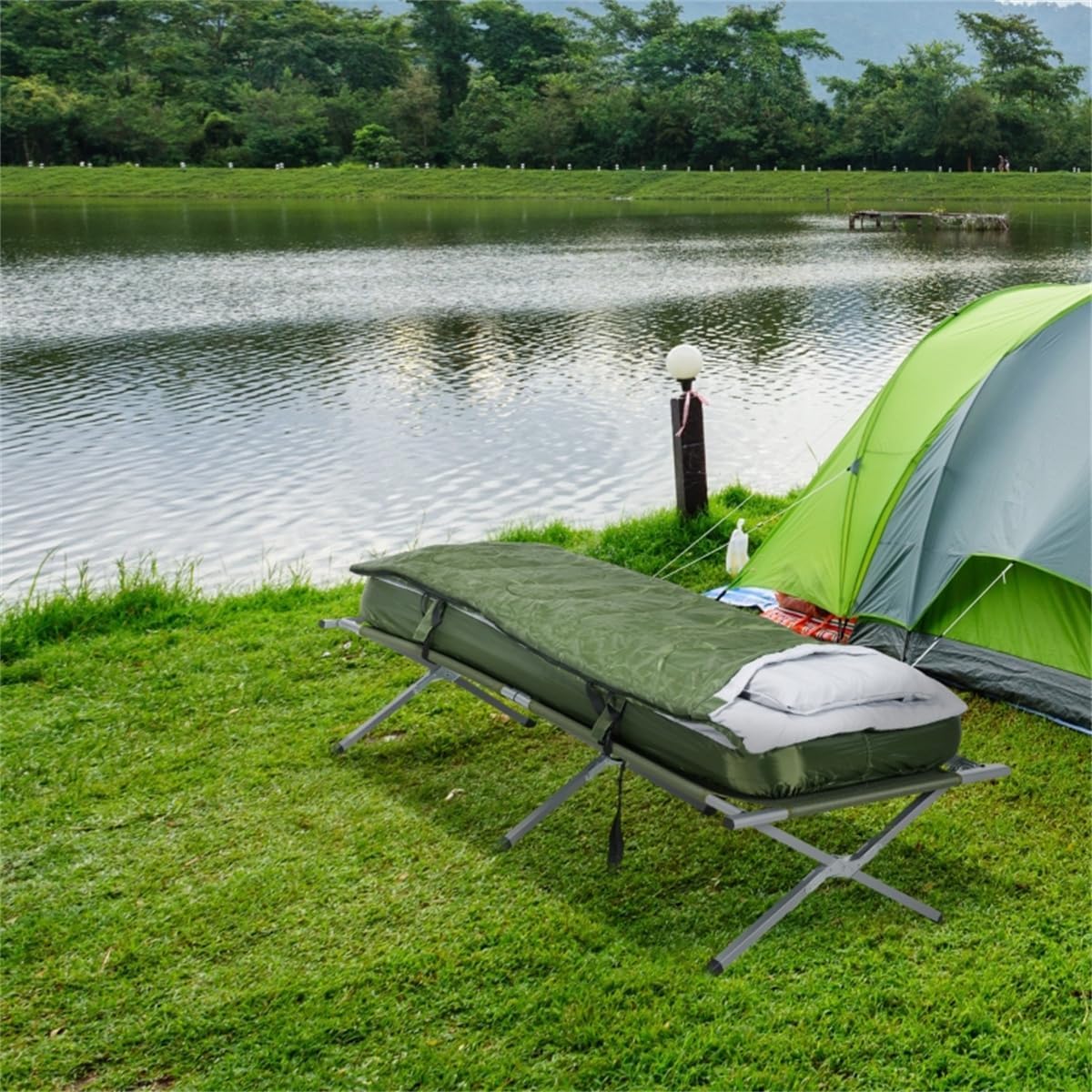 Fold Up Camping Bed with Air Cot, Sleeping Bag & Pump Q102