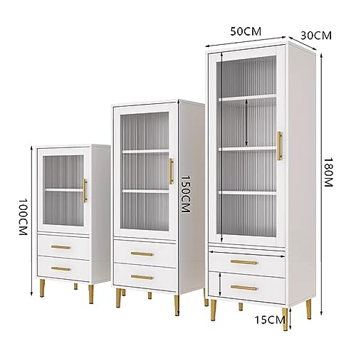 Tall Corner Cabinet with Glass Doors and 2 Drawer, White S71915