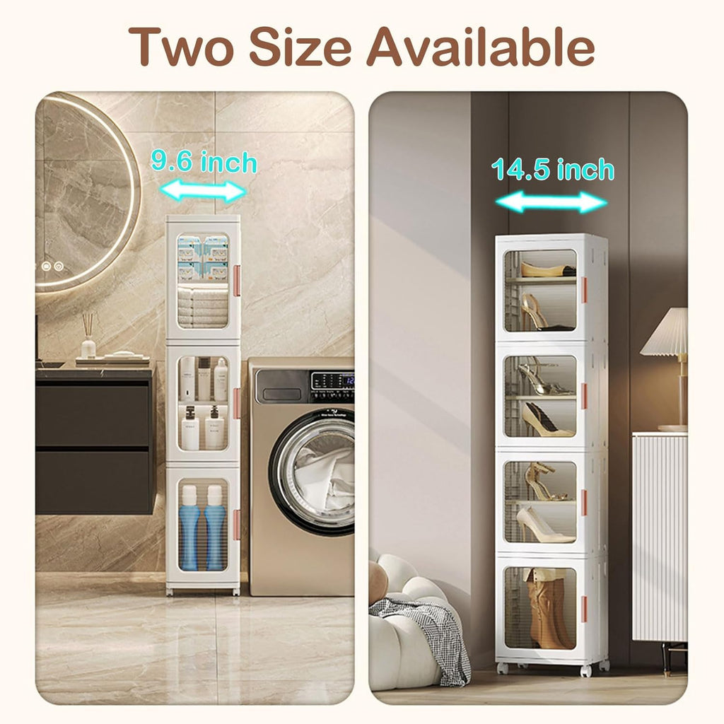 65" Narrow Tall Plastic Storage Cabinet with Shelves and Wheels F7739