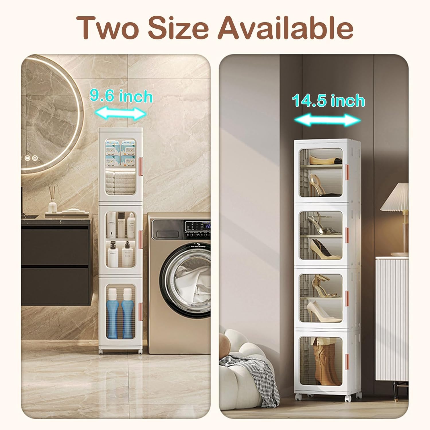 65" Narrow Tall Plastic Storage Cabinet with Shelves and Wheels F7739