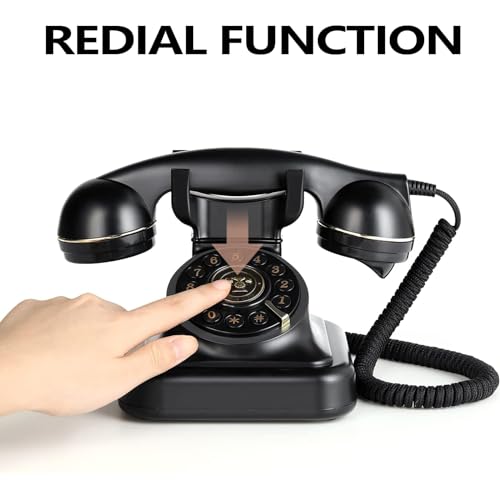 Retro Rotary Landline Telephone, Classic Corded Desk Phone for Home Office (Black) B344143