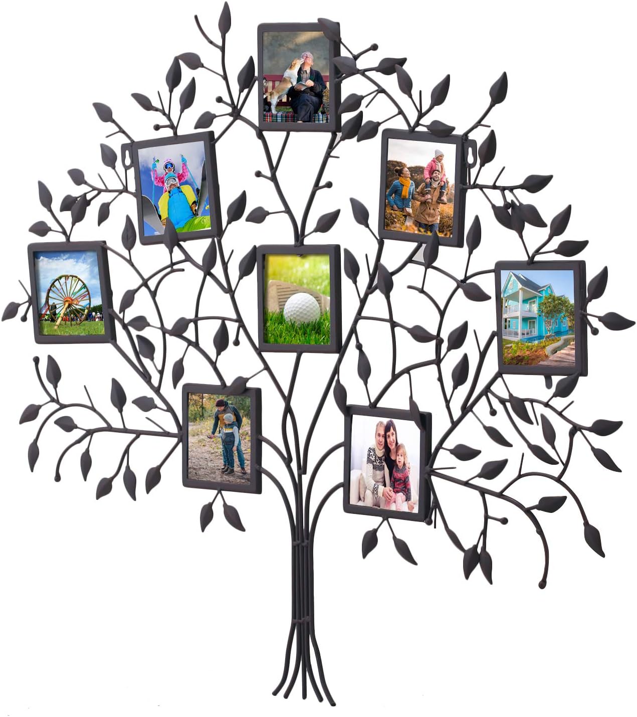 Adeco PF0566 Family Tree Metal Wall Hanging Picture Photo Frame, 8 Openings, Black W16719