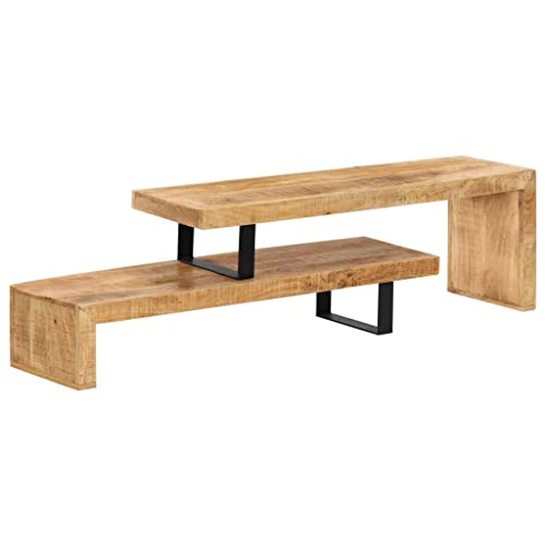 TV Stand Solid Mango Wood,MidCentury Modern Wooden TV Stand with Adjustable Length and Wrought Iron Legs, 45.3" L x 18" W x 15.7" H TV & Media Furniture