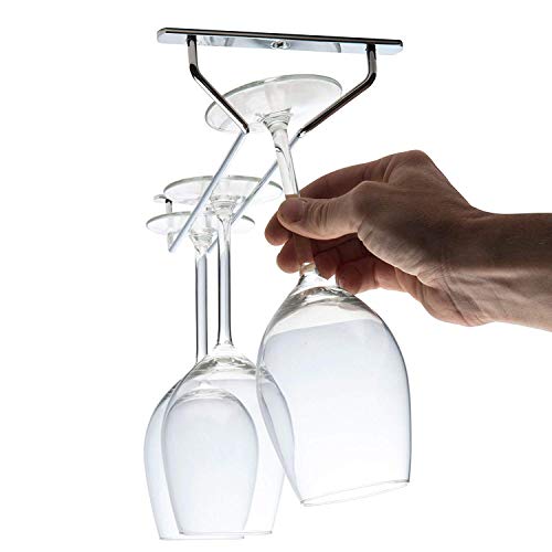 Black Wine Glass Rack Under Cabinet Stainless Steel Stemware Holder Set of 4 U2359