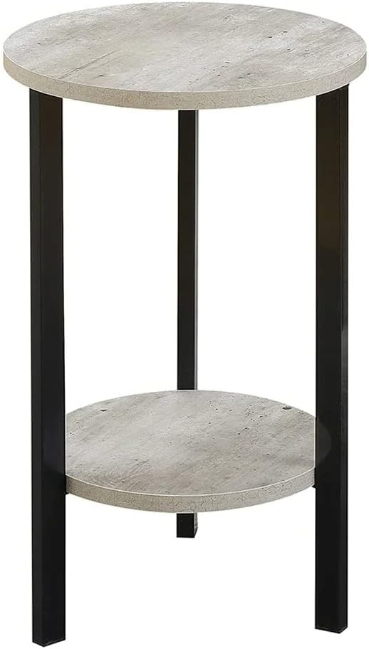 Modern Chic Style 24" Tall Round Rustic Plant Livingroom End Table | Compact Frame Faux Birch Top,Spacious Bottom Shelf for Storage | Durable Black Color Solid Metal Frame,Rich Luxurious Look