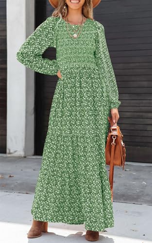 PRETTYGARDEN Women's Floral Maxi Dress Long Sleeve Crew Neck B394523