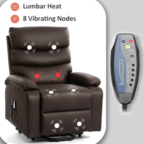 Power Lift Recliner Chair PU Leather Heat Massage for Elderly, Black K572