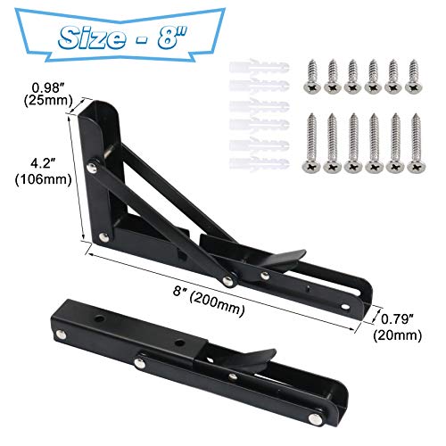 KOOTANS 8 Inch Folding Shelf Brackets, Heavy Duty Wall Mounted, Pack of 2 G5472