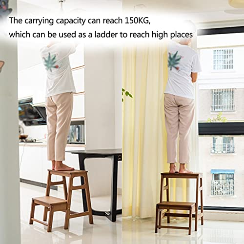 2-Step Ladder Stool, Folding Solid Wood Step Stool, Portable Non-Slip Display Stand U235899