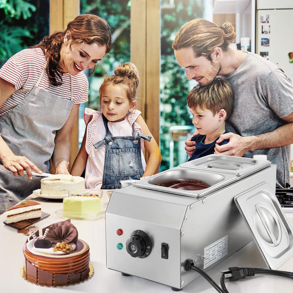 Dyna-Living 2-Tank Chocolate Melting Machine 1000W Electric Chocolate Melter with Temperature Control O82140