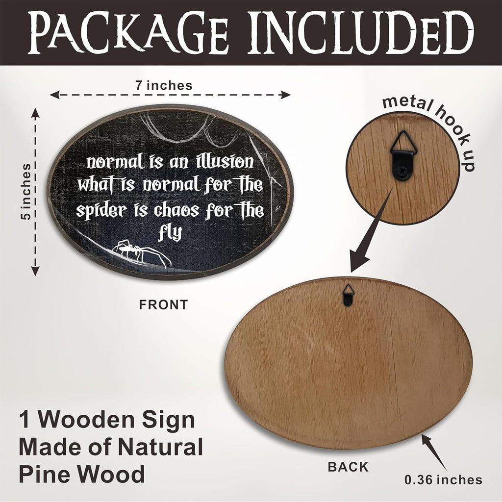 Gothic Quotes Wooden Wall Art - Normal Is An Illusion - Vintage Oval Wood Plaque with Hook Z846