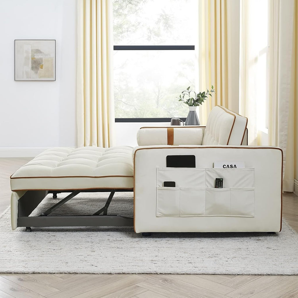 Modern 55.5" Pull Out Sleep Sofa Bed with Side Pockets, Beige K31338