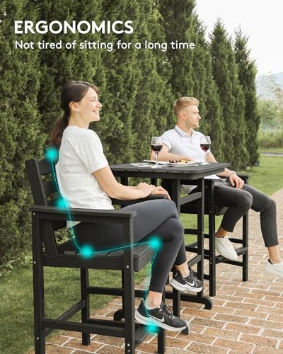SERWALL 5 Pieces Adirondack Bar Chairs Set with Bar Pub Table, Outdoor Patio Furniture, Black M46444