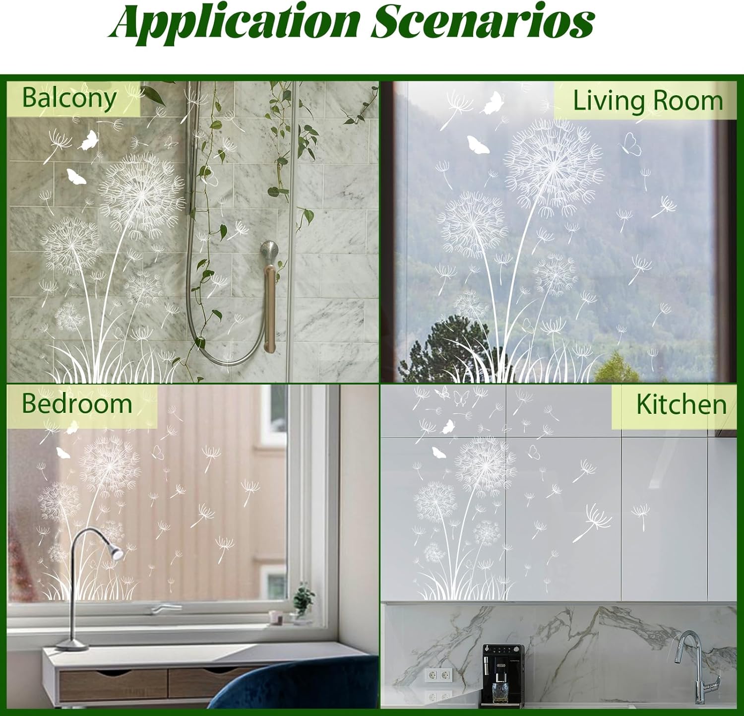 White Dandelion Window Clings Butterfly Sticker Self-Adhesive DIY Decals for Home Glass Door Decor T466634