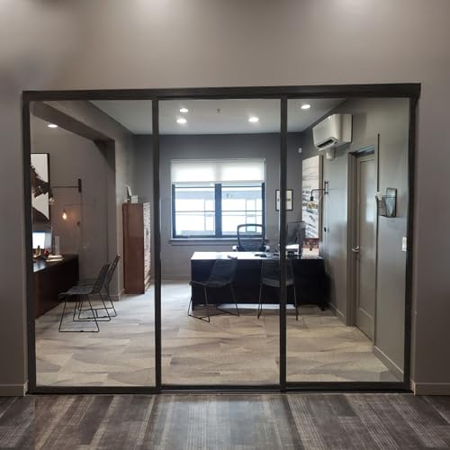 TSDC Large 90"x80" Triple Pane/Door Multi Sliding Glass Wall Interior Room Divider with Aluminum Framed Clear See-Through Tempered Glass for Residential & Commercial Spaces (White, 90" W x 80" H)