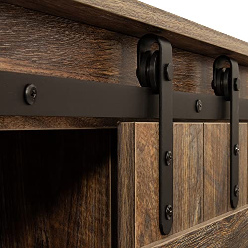 Yoglad Wooden Farmhouse TV Stand with Sliding Barn Doors, 53.9 Inch Entertainment Center D60898