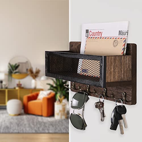ADIIL Wooden Wall Key Rack with 4 Double Key Hooks and Shelf, Grey G34956
