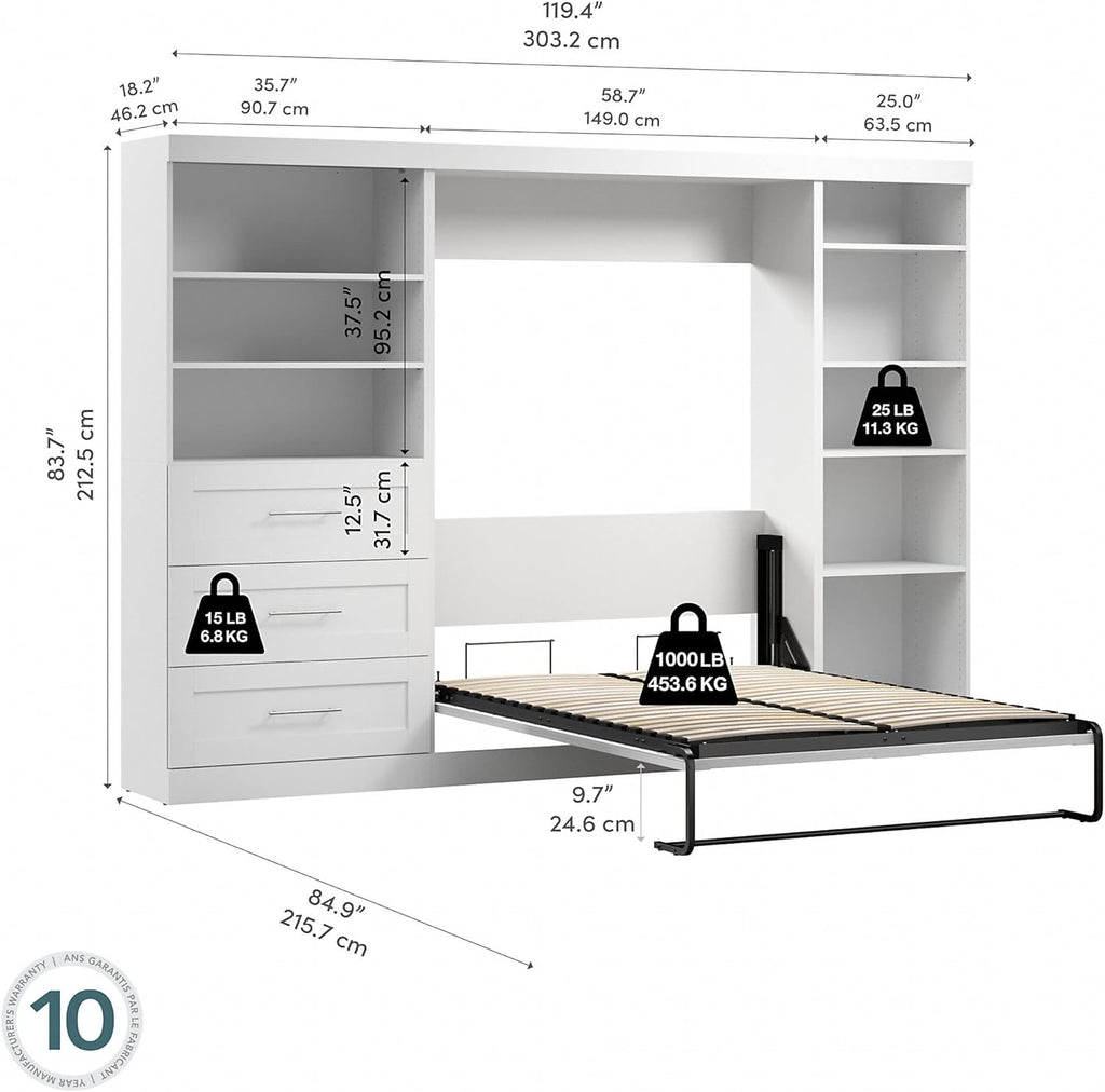 BESTAR Pur Murphy Wall Bed, Full, White B2363
